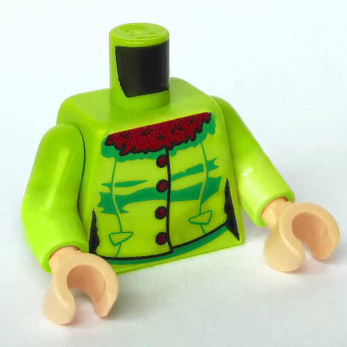 Lego Torso Jacket, Reddish Brown Fur Collar, Buttons, Creases Print, Lime Arms, Light Nougat Hands / Lime