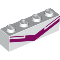 Lego Brick 1 x 4 with Dark Purple Stripes/Lines print / White