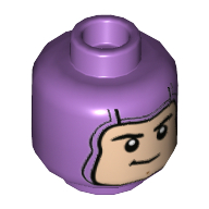 Lego Minifig Head Buzz Lightyear, Balaclava with Light Nougat Face, Smirk print / Medium Lavender