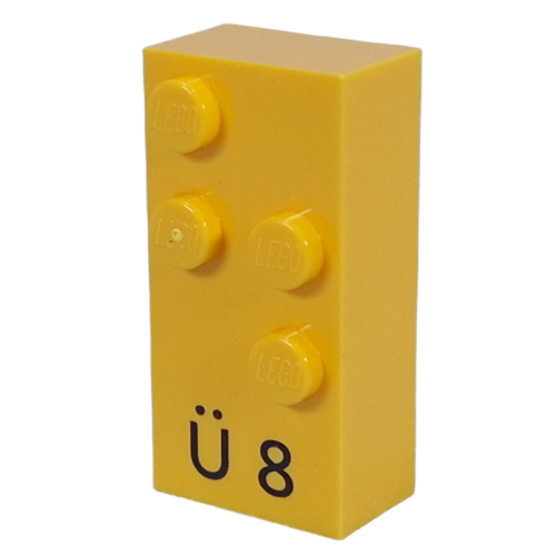 Lego Braille Brick 2 x 4 with 4 Studs ⠳ and 'Ü 8' print