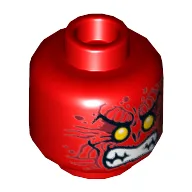 Minifig Head Infearno, Yellow Eyes, Dark Red Wrinkles, Bared Teeth Print [Hollow Stud] / Red
