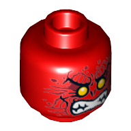 Lego Minifig Head Infearno, Yellow Eyes, Dark Red Wrinkles, Bared Teeth Print [Hollow Stud] / Red