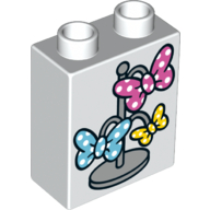 Lego Duplo Brick 1 x 2 x 2 with Bottom Tube - Stand with Butterfly Bows Print / White