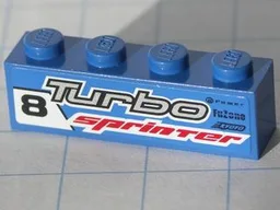 Brick 1 x 4 with Black '8' and Gray 'Turbo' and Red 'sprinter' Pattern Model Right side (Sticker) - Set 8120