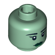 Lego Minifig Head Lady Liberty, Eyebrows, Eyelashes, White Pupils, Dark Green Lips Print / Sand Green