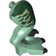 Lego Animal Body Part, Dinosaur, Raptor Leg, Right, with Pin, with Dark Green Stripes Print / Sand Green