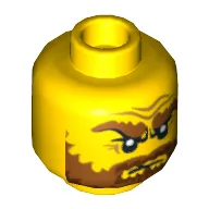 Minifig Head Jack McHammer / Captain Brickbeard, Bushy Beard and Eyebrows, Wrinkles Print [Hollow Stud] / Yellow
