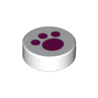 Tile Round 1 x 1 with Dark Pink Paw Print / White