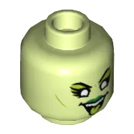 Minifig Head Banshee Singer, White Eyes with Lime Shadow, Green Lips, Open Mouth with Lime Tongue Print / Yellowish Green