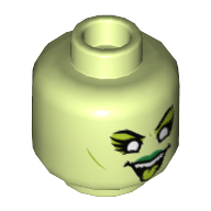 Lego Minifig Head Banshee Singer, White Eyes with Lime Shadow, Green Lips, Open Mouth with Lime Tongue Print / Yellowish Green