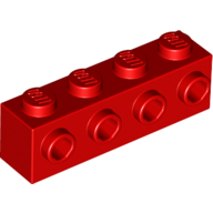 Lego Brick Special 1 x 4 with 4 Studs on One Side / Red