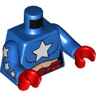 Lego Torso Crop Top with White Star, Utility Belt Print (Star Girl), Blue Arms with White Stars Print, Red Hands / Blue