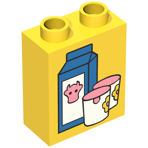 Lego Duplo Brick 1 x 2 x 2 with Milk Carton and Glasses Print / Yellow