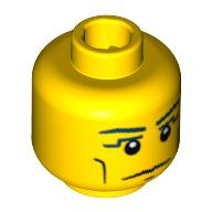 Lego Minifig Head Pharaoh, Vertical Cheek Lines, Slight Frown, Chin Dimple and White Pupils Print / Yellow