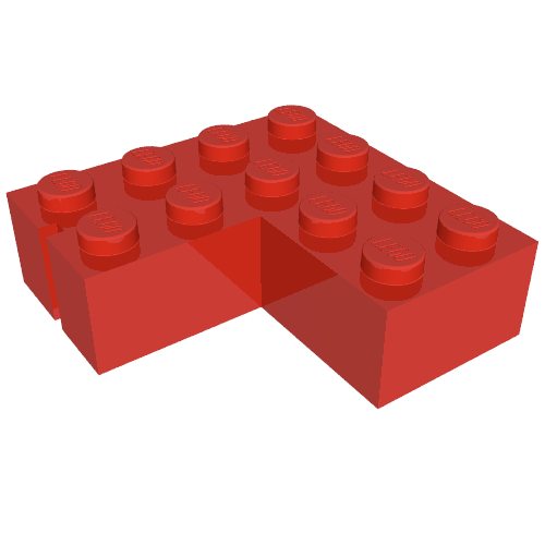 Lego Brick 4 x 4 Corner without Bottom Tubes, Slotted (with 1 slot, right side) / Red