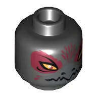 Minifig Head Razcal, Dual Sided, Raven with Beak, Yellow Eyes and Dark Red Pupils, Narrow / Wide Eyes Print [Hollow Stud] / Black