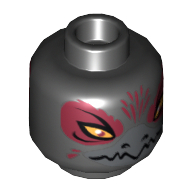 Lego Minifig Head Razcal, Dual Sided, Raven with Beak, Yellow Eyes and Dark Red Pupils, Narrow / Wide Eyes Print [Hollow Stud] / Black