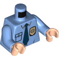 Lego Torso Police Shirt with Gold Badge, Dark Blue Tie and Wrinkles Print, Medium Blue Arms, Light Nougat Hands / Medium Blue