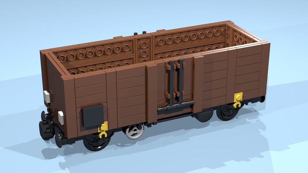 Lego 4-Wheel Open Wagon (SNOT, brown, 6 studs high, 9 studs wide)