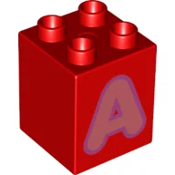 Duplo Brick 2 x 2 x 2 with Coral 'A' Print / Red