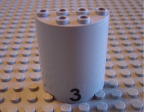Lego Cylinder Half 2 x 4 x 4 with Black Number 3 Pattern (Sticker) - Set 6339