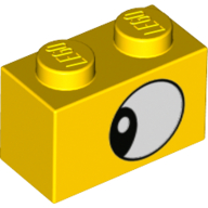 Lego Brick 1 x 2 with Large Eye print / Yellow