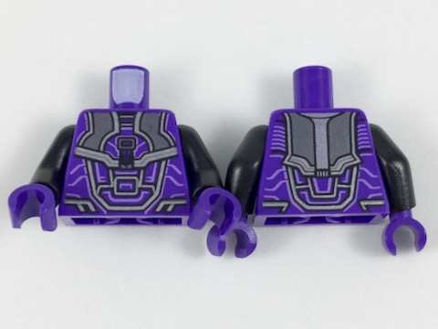 Lego Torso Armor with Black, Silver, and Lavender Details Pattern / Black Arms / Dark Purple Hands