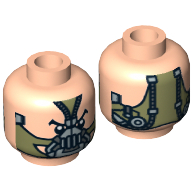 Lego Minifig Head Bane, Dual Sided Olive Green Breathing Apparatus / Hoses Print [Hollow Stud] / Light Nougat