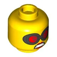 Minifig Head Miss Demeanor, Red Goggles, Angry Print / Yellow