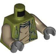 Torso Vest, Tattered with Dirty Shirt Print (Unkar's Brute), Dark Tan Arms, Dark Bluish Gray Hands / Olive Green