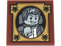 Tile 4 x 4 with Dark Bluish Gray and Light Bluish Gray Portrait of Gilderoy Lockhart Minifigure in Gold Frame with Spiders Pattern (Sticker) - Set 76461