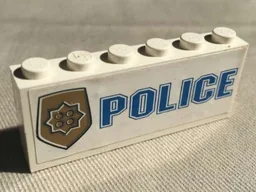 Stickered Assembly 6 x 1 x 2 with Blue 'POLICE' with World City Gold Police Badge Pattern (Sticker) - Set 7035