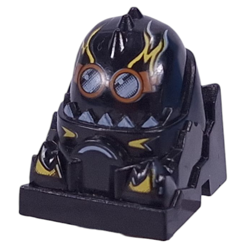 Lego Racer Driver Head, Brick Special 2 x 2 Round, Goggles, Yellow Flames, White Teeth print (Duster)