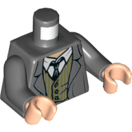 Lego Torso Jacket with Olive Vest, White Shirt and Tie Print (Argus Filch), Dark Bluish Gray Arms, Light Nougat Hands / Dark Bluish Gray