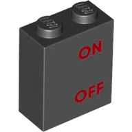 Brick 1 x 2 x 2 with Red 'ON OFF' Print / Black