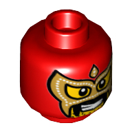 Lego Minifig Head El Macho Wrestler, Balaclava with Eye and Mouth Holes, Gold Mask, Drooping Moustache and Stubble Print [Hollow Stud] / Red