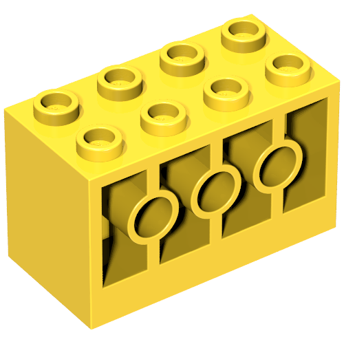 Lego Brick 2 x 4 x 2 with Holes on Sides, Reinforced Supports between Tubes / Yellow