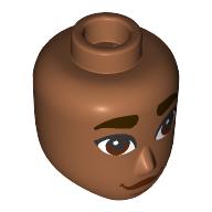 Lego Minidoll Head Male, Thick Dark Brown Eyebrows, Reddish Brown Eyes, Wobbly Mouth / Sienna Brown