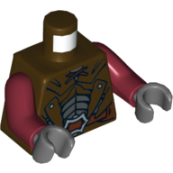 Lego Torso Leather Armour with Buckle Print, Dark Red Arms, Dark Bluish Gray Hands / Dark Brown