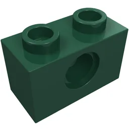 Technic Brick 1 x 2 [1 Pin Hole] / Dark Green