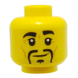 Minifig Head Ray, Eyebrows, Goatee, Crooked Smile / Gray Headband, Scared Print / Yellow