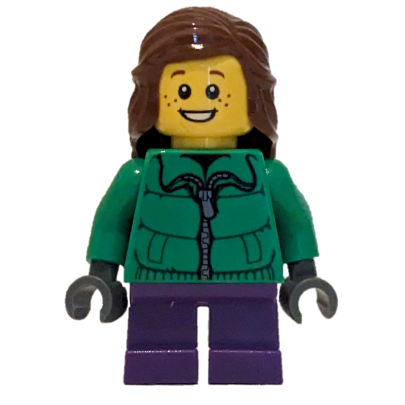 Lego Girl, Green Jacket, Short Dark Purple Legs