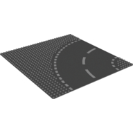 Lego Baseplate 32 x 32 with 6-Stud Curve with Road with White Dashed Lines Print / Dark Bluish Gray