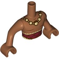 Lego Minidoll Torso Man with Sienna Brown Arms and Hands with Dark Red Cloth, Tan Beads Necklace print / Sienna Brown