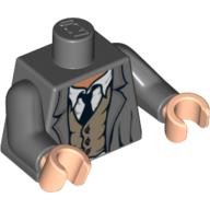 Lego Torso Jacket with Rumpled Vest and Tie Print, Dark Bluish Gray Arms, Light Nougat Hands / Dark Bluish Gray