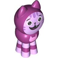 Lego Animal, Cat, Standing, Spherical with Bright Pink Face print (DJ Catnip) / Magenta