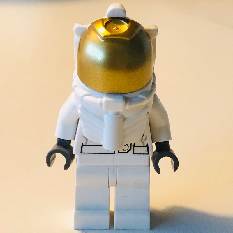 Lego Astronaut, Woman, White, Diver Helmet, Gold Visor