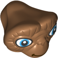 Lego Minifig Head Special, Alien with Wide Medium Blue Eyes and Dark Brown Closed Smile Print (E.T.) / Medium Nougat