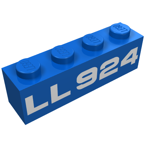Lego Brick 1 x 4 with Bottom Tubes, Lowered Center Cross Support with White 'LL924' Print / Blue