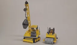 Wrecking ball crane and road roller. 70814